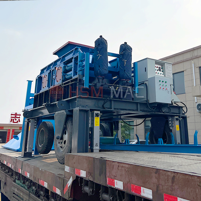 時產(chǎn)100噸瓜米石移動對輥制砂一體機型號怎么選？